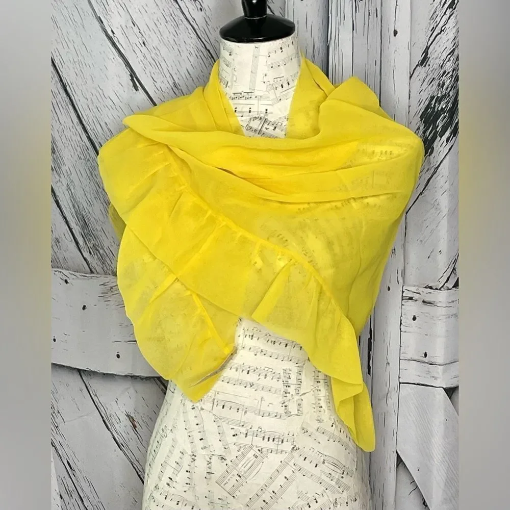 Vintage Glentex 1950s 60s Chiffon Shawl Ruffled Yellow
